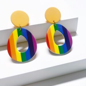 1pair Vibrant Rainbow Stripe Dangle Earrings,Lightweight & Stylish Sud Earrings